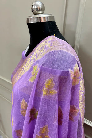 Mauve Golden Zari Dupion Silk Banarasi Saree