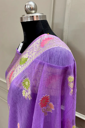 Mauve Golden Zari Dupion Silk Banarasi Saree