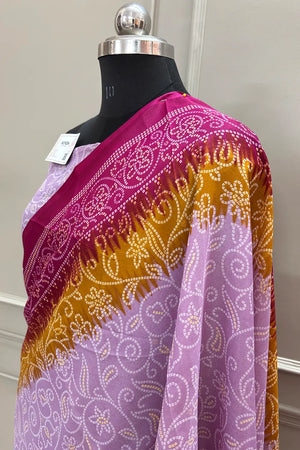 Mauve and Pink Printed Silky Banarasi Saree