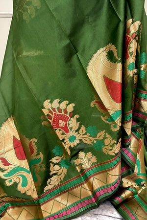 Mehendi Golden Zari Banarasi Silk Saree