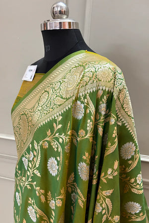 Mehendi Golden Zari Katan Silk Banarasi Saree