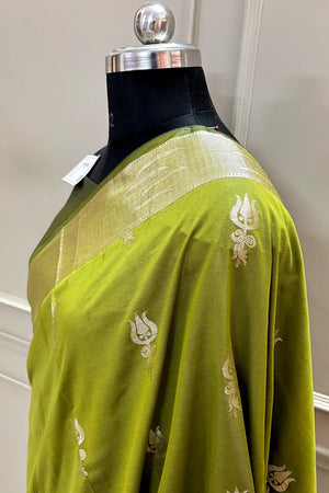 Mehendi Kalyug Satin Silk Banarasi Saree