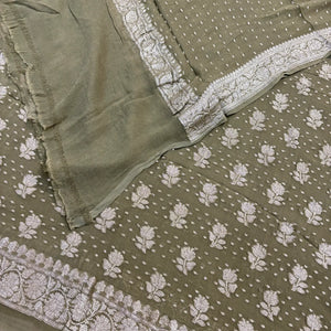 Mint Green Golden Zari Pure Georgette Silk Banarasi Suit