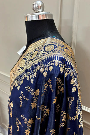 Navy Blue Floranza Katan Silk Banarasi Saree