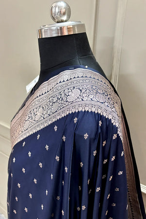 Navy Blue Golden Zari Katan Silk Banarasi Saree