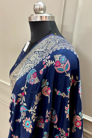 Navy Blue Golden Zari Silky Banarasi Saree