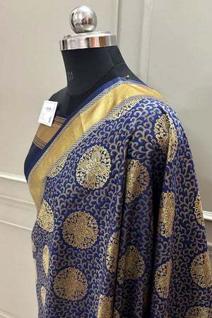 Navy Blue Resham Zari Silky Banarasi Saree