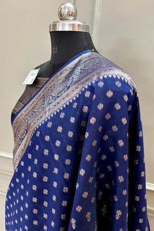 Navy Blue Resham Zari Silky Banarasi Saree