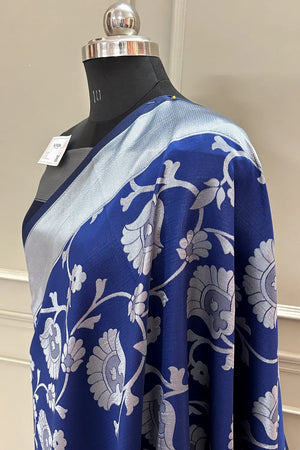 Navy Blue Resham Zari Silky Banarasi Saree