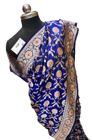 Nita Ambani Royal Blue Handloom Katan Silk Banarasi Saree