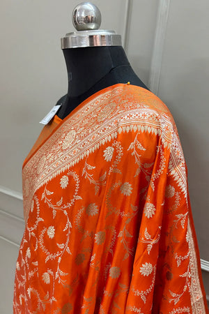 Orange Eragon Jaal Katan Silk Banarasi Saree