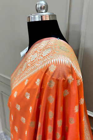 Orange Golden Zari Crepe Silk Banarasi Saree