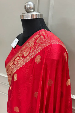 Peach Golden Zari Katan Silk Banarasi Saree