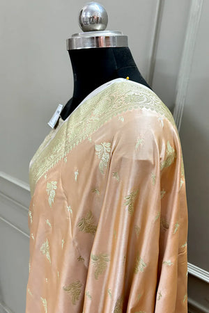 Peach Golden Zari Katan Silk Banarasi Saree