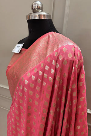 Peach Golden Zari Silky Banarasi Saree