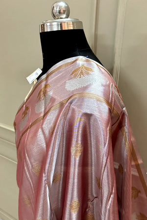 Peach Golden Zari Tissue Silk Banarasi Saree