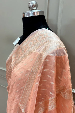 Peach Resham Zari Banarasi Silk Saree