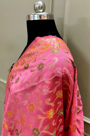 Peach Zari Meena Cotton Silk Banarasi Dupatta
