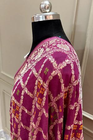 Pink Bandhej Georgette Silk Banarasi Saree