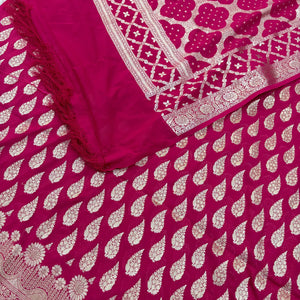 Pink Golden Zari Pure Georgette Silk Banarasi Suit