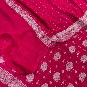 Pink Golden Zari Pure Georgette Silk Banarasi Suit