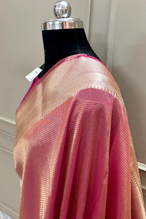 Pink Golden Zari Tissue Silk Banarasi Saree