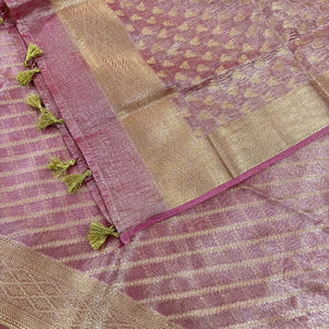 Pink Golden Zari Tissue Silk Banarasi Suit