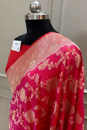 Pink Handloom Pure Katan Silk Banarasi Saree