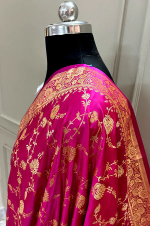 Pink Jangla Katan Silk Banarasi Saree