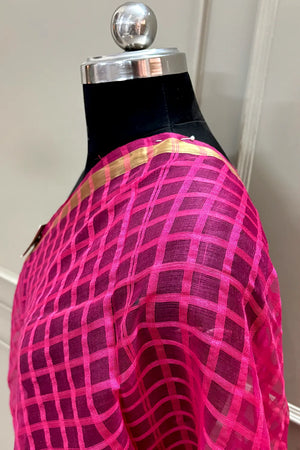 Pink Zari Patti Banarasi Silk Dupatta