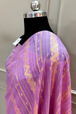 Pink Resham Zari Chanderi Silk Banarasi Saree