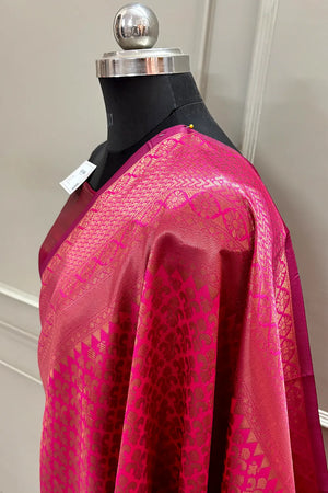 Pink Resham Zari Silky Banarasi Saree