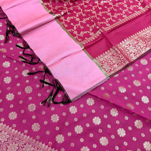 Pink Shaktiman Buti Satin Silk Banarasi Suit