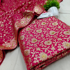 Pink Stone Work Kimkhab Silk Banarasi Gharara