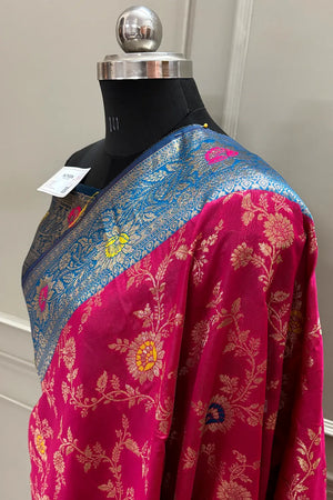 Pink and Blue Golden Zari Silky Banarasi Saree