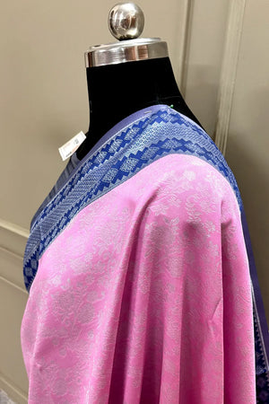 Pink and Navy Blue Silk Banarasi Saree