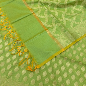 Pista Golden Zari Resham Silk Banarasi Suit