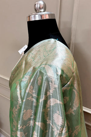 Pista Golden Zari Tissue Silk Banarasi Saree