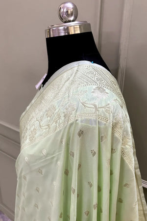 Pista Mahinki Buti Katan Silk Banarasi Saree