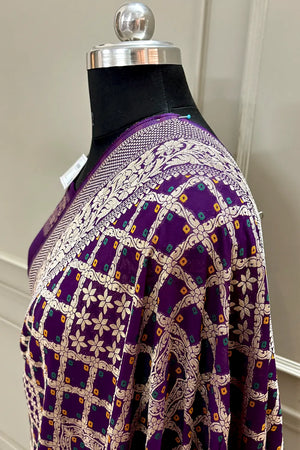 Purple Golden Zari Georgette Silk Banarasi Saree