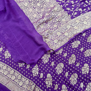 Purple Golden Zari Pure Georgette Silk Banarasi Suit