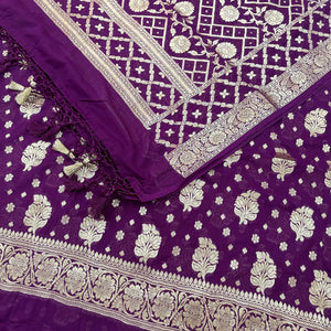 Purple Golden Zari Georgette Silk Banarasi Suit