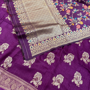 Purple Golden Zari Georgette Silk Banarasi Suit