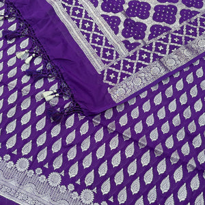 Purple Golden Zari Georgette Silk Banarasi Suit