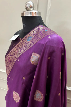 Purple Golden Zari Silky Banarasi Saree