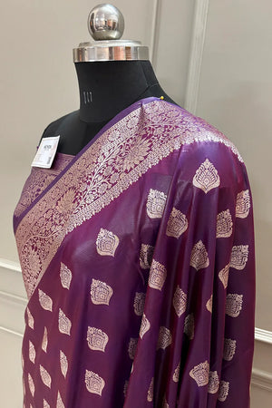 Purple Golden Zari Silky Banarasi Saree
