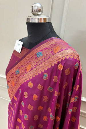 Purple Golden Zari Silky Banarasi Saree
