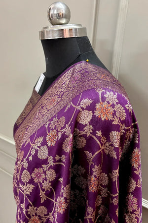 Purple Golden Zari Silky Banarasi Saree