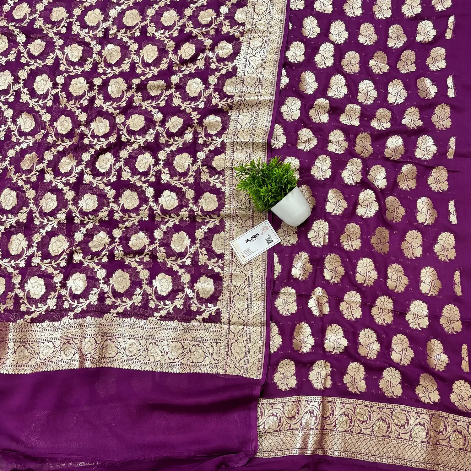 Purple Handloom Georgette Silk Banarasi Suit