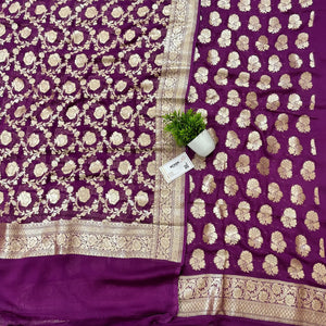Purple Handloom Georgette Silk Banarasi Suit